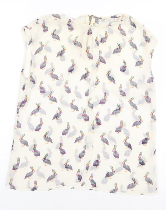 Womens UK Size XS Zara Beige Basic Blouse