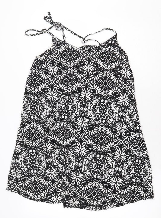 Papaya Womens Black Floral Viscose Tunic Tank Size 10 Scoop Neck - Racerback