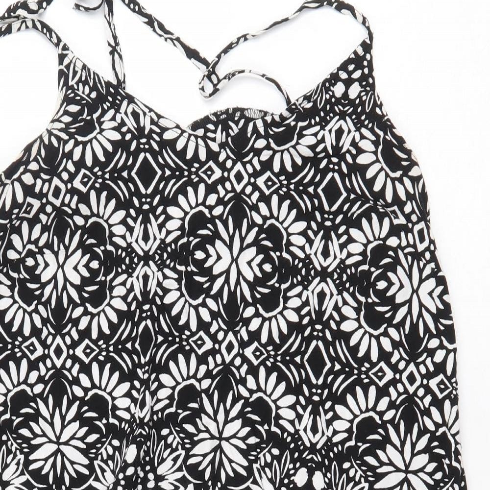 Papaya Womens Black Floral Viscose Tunic Tank Size 10 Scoop Neck - Racerback