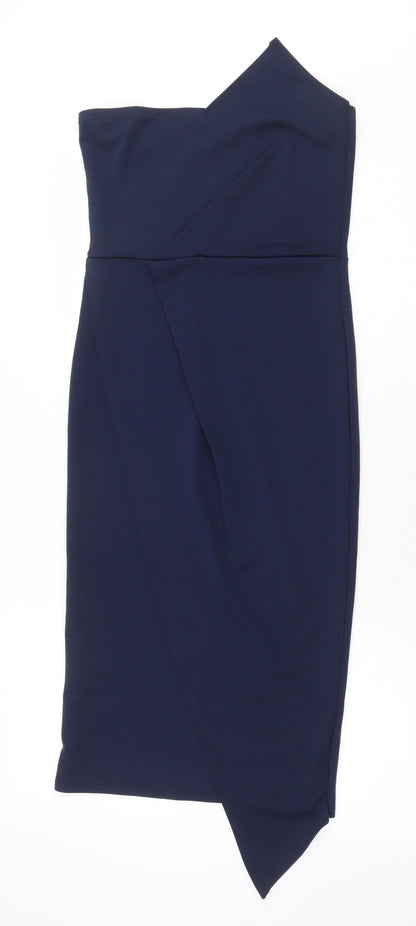 Missguided Womens Blue Polyester Pencil Dress Size 8 Off the Shoulder Zip - Asymmetric