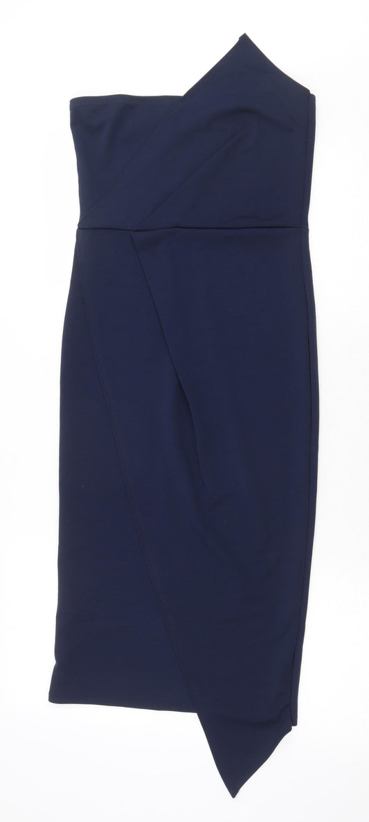 Missguided Womens Blue Polyester Pencil Dress Size 8 Off the Shoulder Zip - Asymmetric