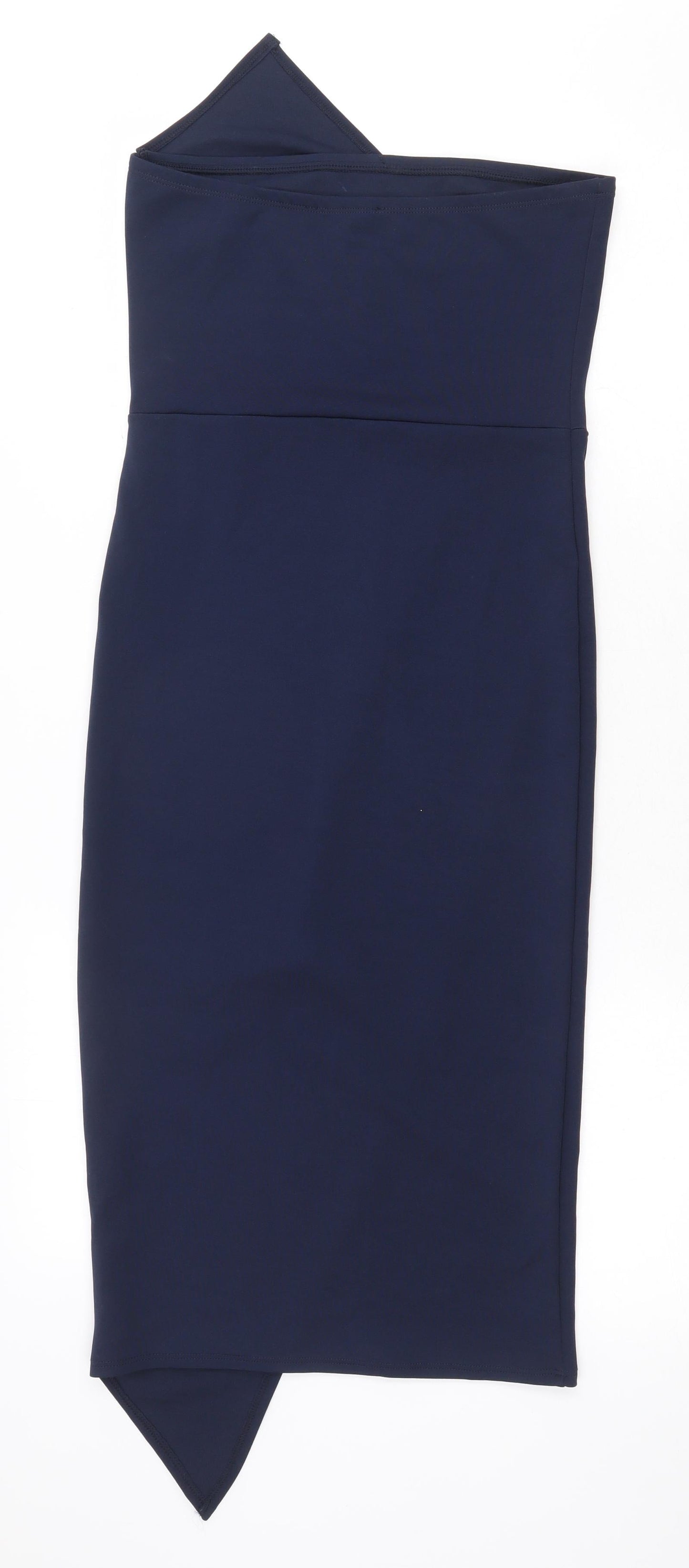 Missguided Womens Blue Polyester Pencil Dress Size 8 Off the Shoulder Zip - Asymmetric