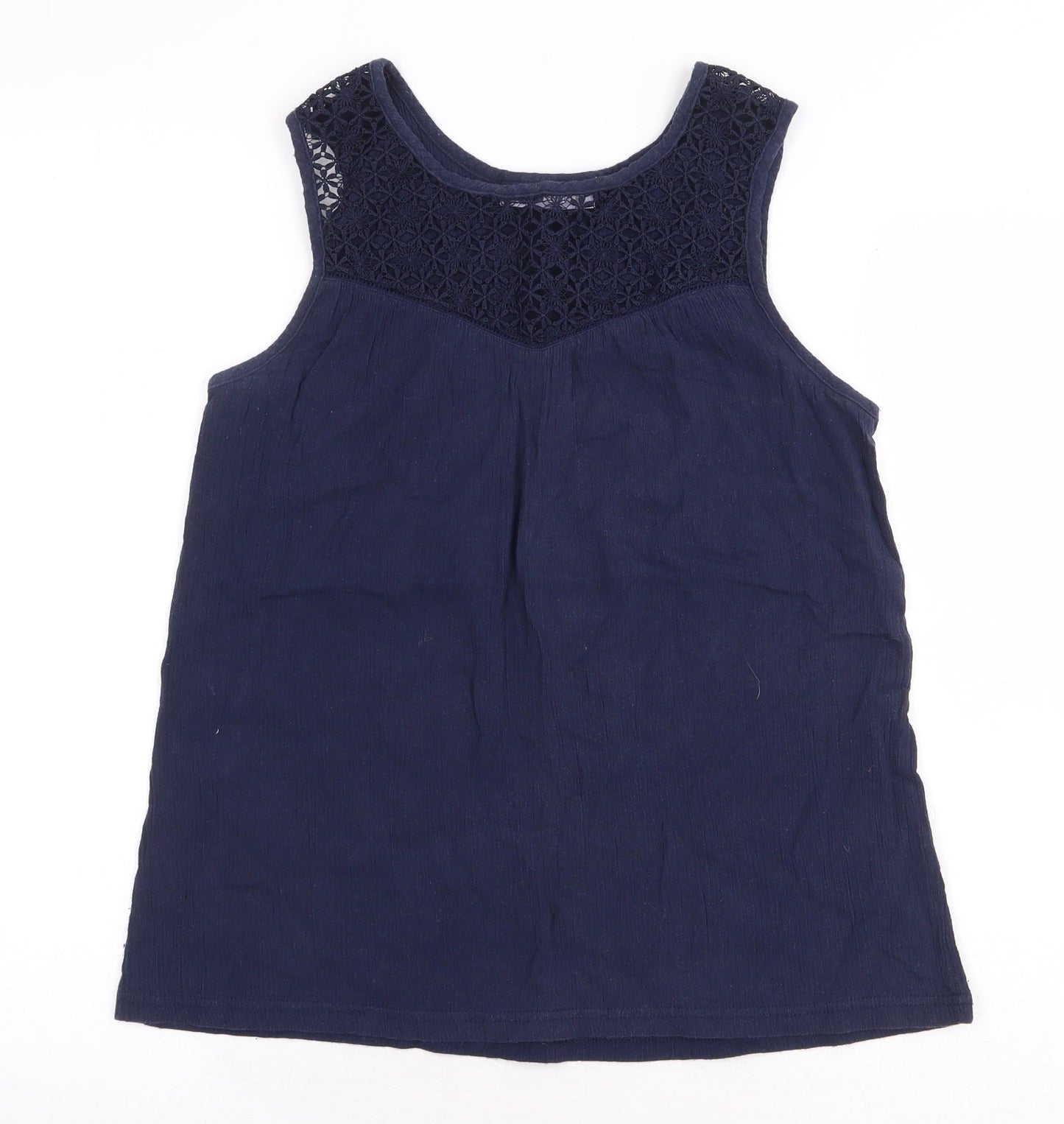 Avenue Womens Blue Cotton Basic Blouse Size 8 Round Neck