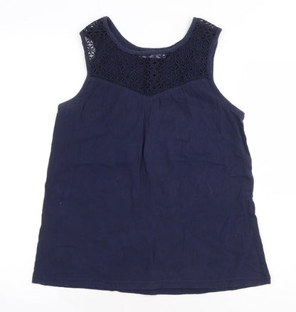 Avenue Womens Blue Cotton Basic Blouse Size 8 Round Neck