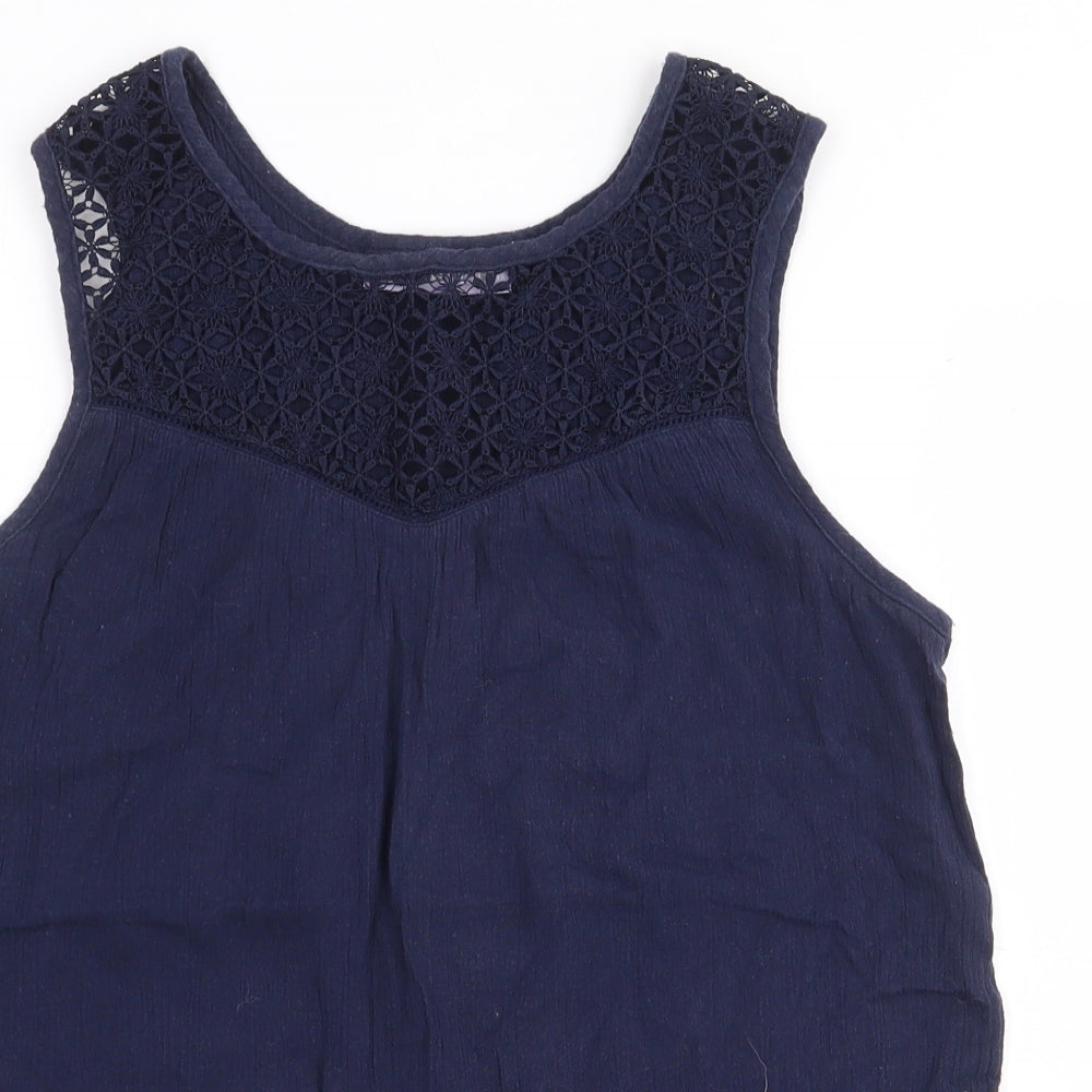 Avenue Womens Blue Cotton Basic Blouse Size 8 Round Neck