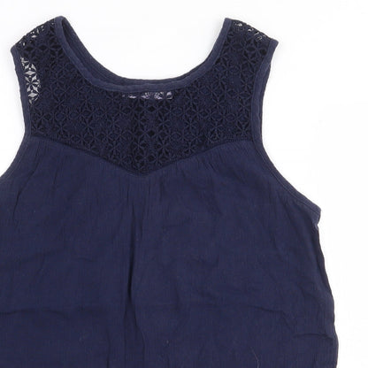 Avenue Womens Blue Cotton Basic Blouse Size 8 Round Neck