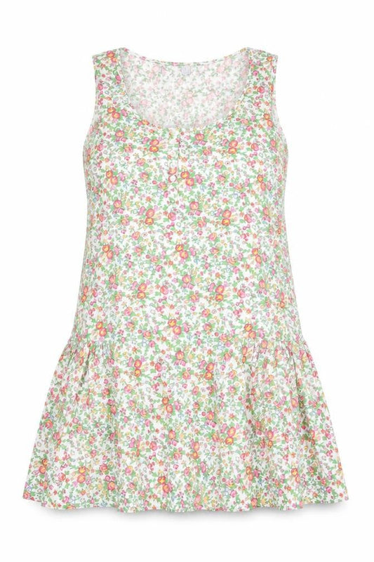 Evie Womens White Floral 100% Cotton A-Line Size 14 Scoop Neck Pullover