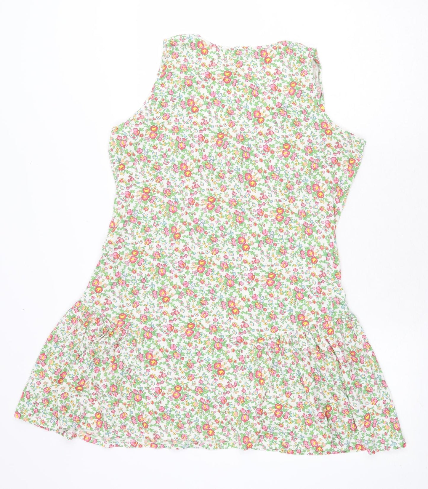 Evie Womens White Floral 100% Cotton A-Line Size 14 Scoop Neck Pullover