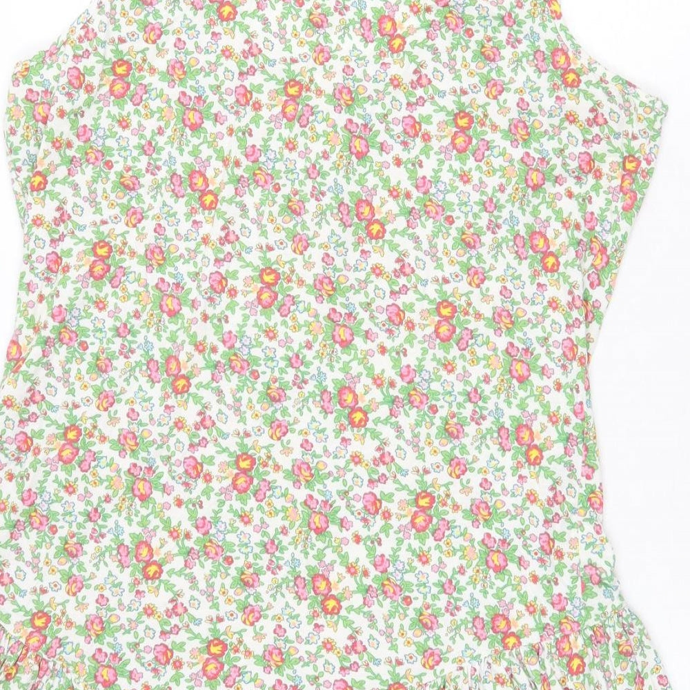 Evie Womens White Floral 100% Cotton A-Line Size 14 Scoop Neck Pullover