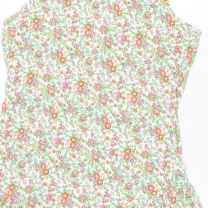 Evie Womens White Floral 100% Cotton A-Line Size 14 Scoop Neck Pullover
