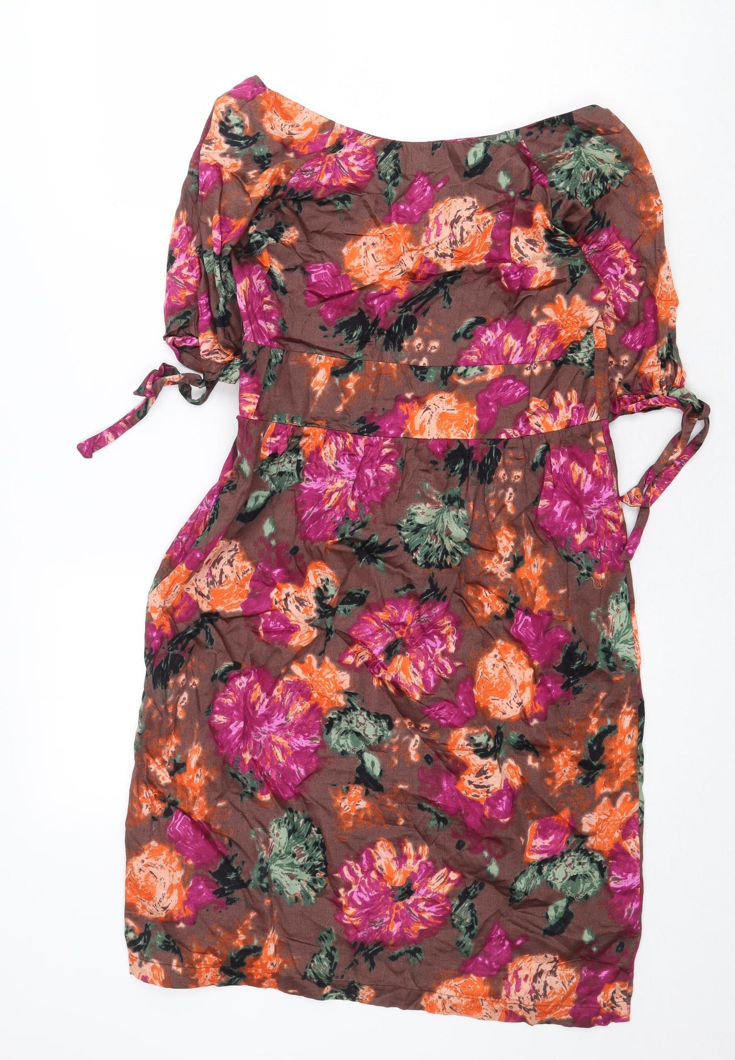 Topshop Womens Brown Floral 100% Cotton A-Line Size 12 Cowl Neck Pullover