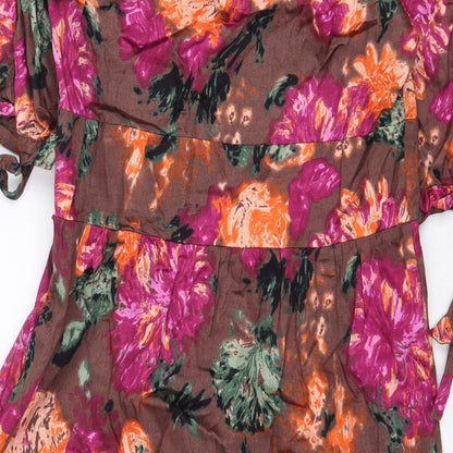 Topshop Womens Brown Floral 100% Cotton A-Line Size 12 Cowl Neck Pullover