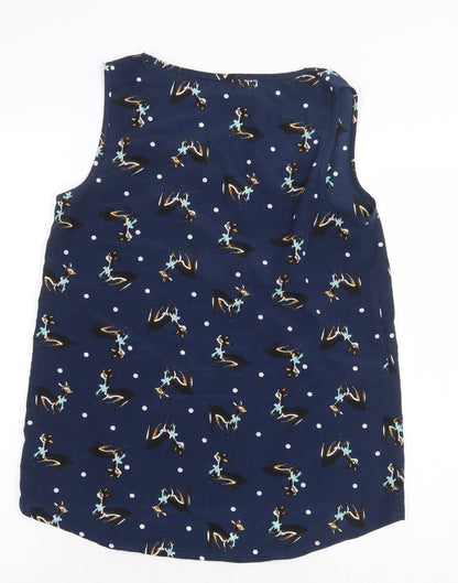 Diffuse Womens Blue Geometric Polyester Basic Tank Size 10 Round Neck - Reindeer Pattern