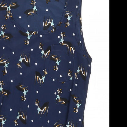 Diffuse Womens Blue Geometric Polyester Basic Tank Size 10 Round Neck - Reindeer Pattern