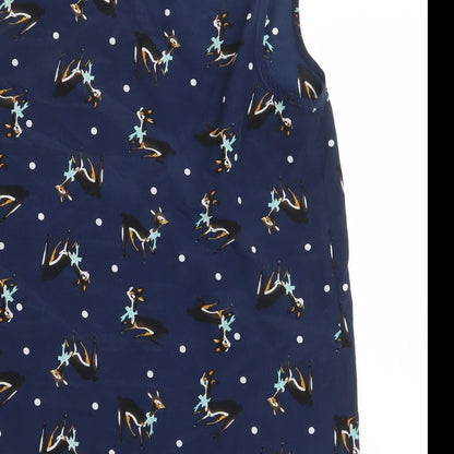 Diffuse Womens Blue Geometric Polyester Basic Tank Size 10 Round Neck - Reindeer Pattern