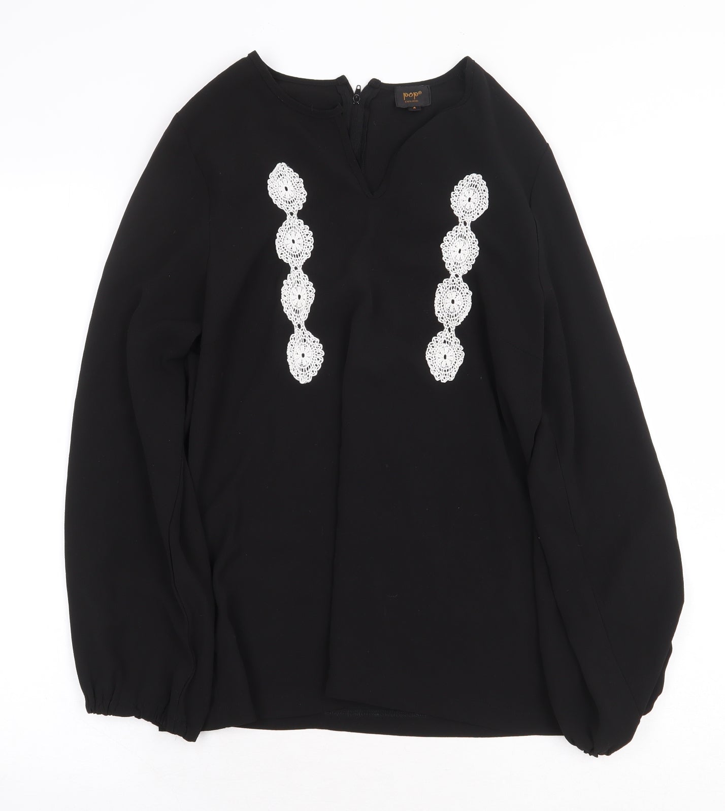 Pop England Womens Black Polyester Basic Blouse Size S V-Neck