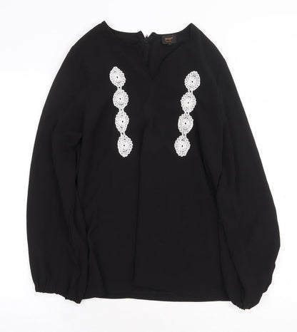 Pop England Womens Black Polyester Basic Blouse Size S V-Neck
