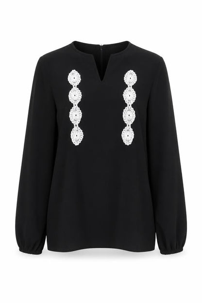Pop England Womens Black Polyester Basic Blouse Size S V-Neck