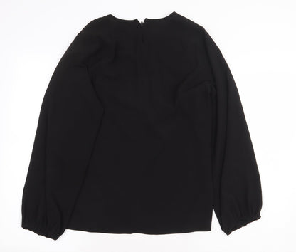 Pop England Womens Black Polyester Basic Blouse Size S V-Neck