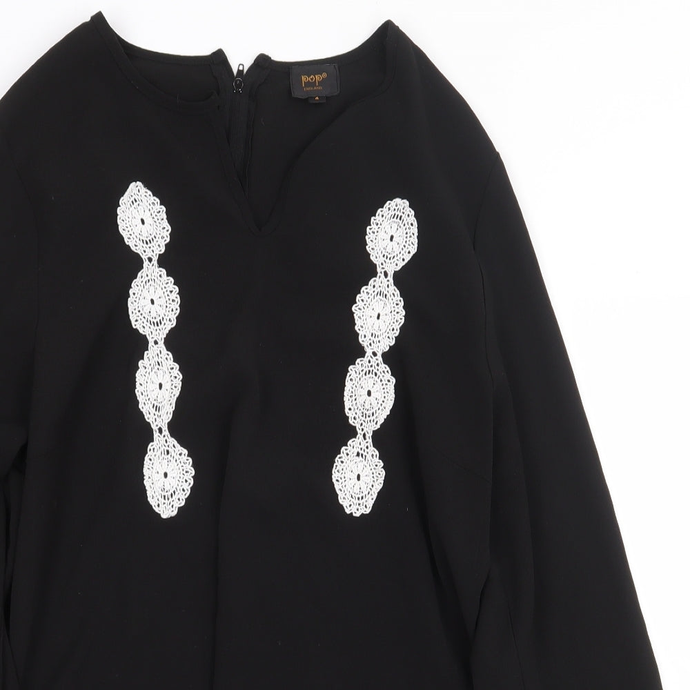 Pop England Womens Black Polyester Basic Blouse Size S V-Neck