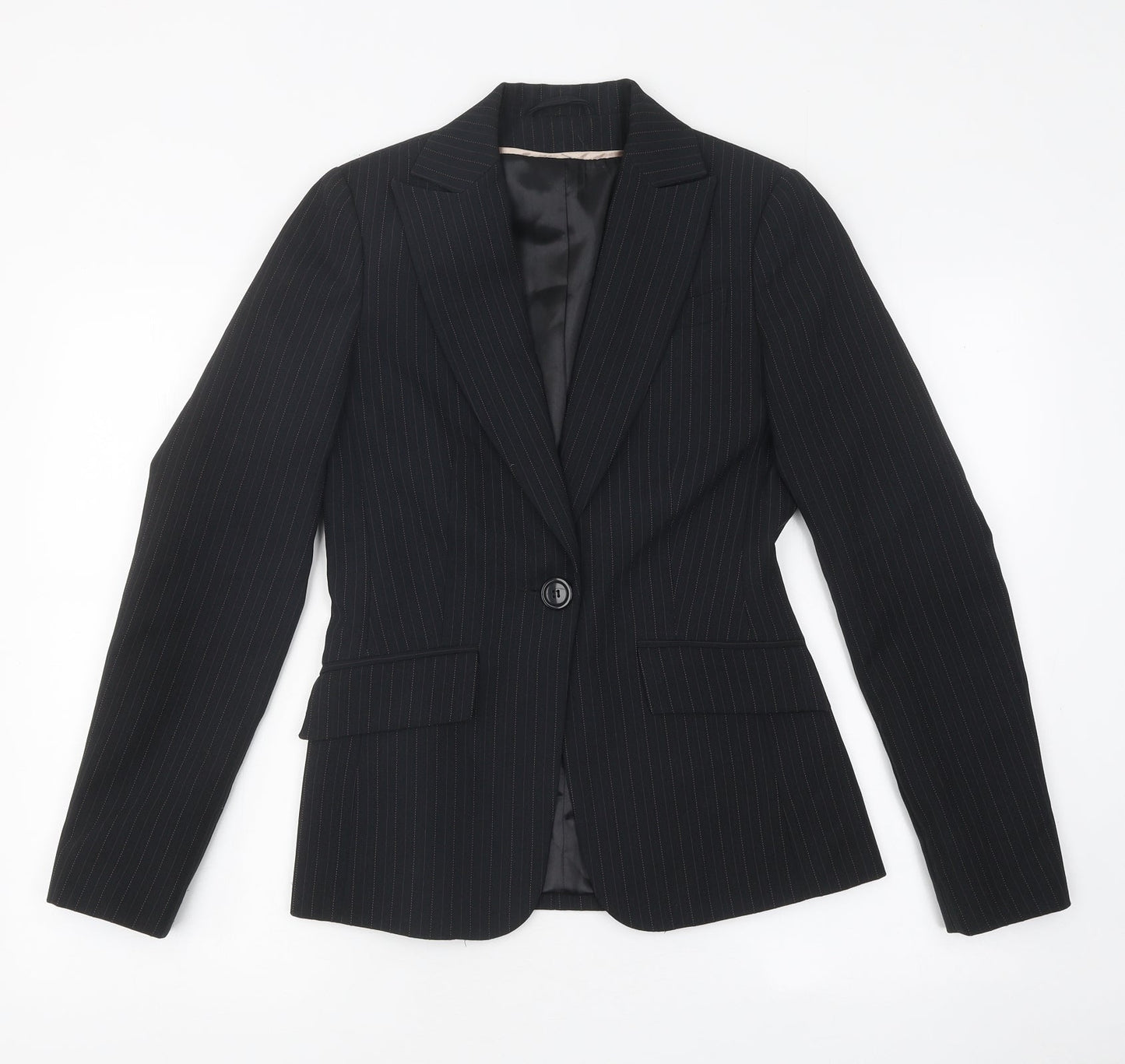 Bay Womens Black Striped Polyester Jacket Blazer Size 8