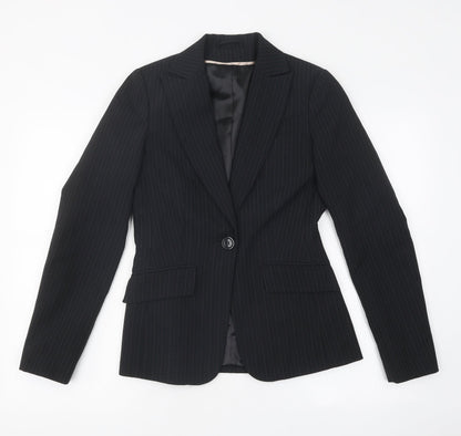 Bay Womens Black Striped Polyester Jacket Blazer Size 8