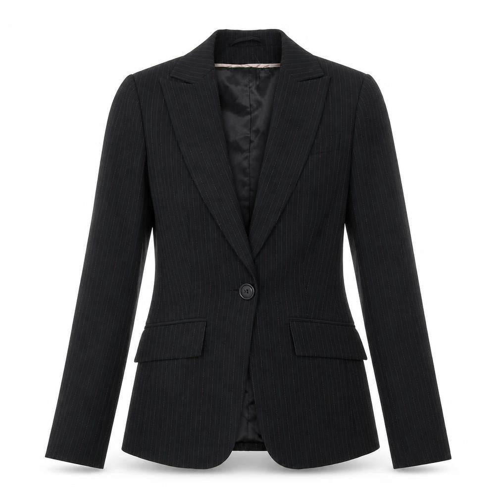 Bay Womens Black Striped Polyester Jacket Blazer Size 8