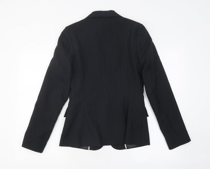 Bay Womens Black Striped Polyester Jacket Blazer Size 8