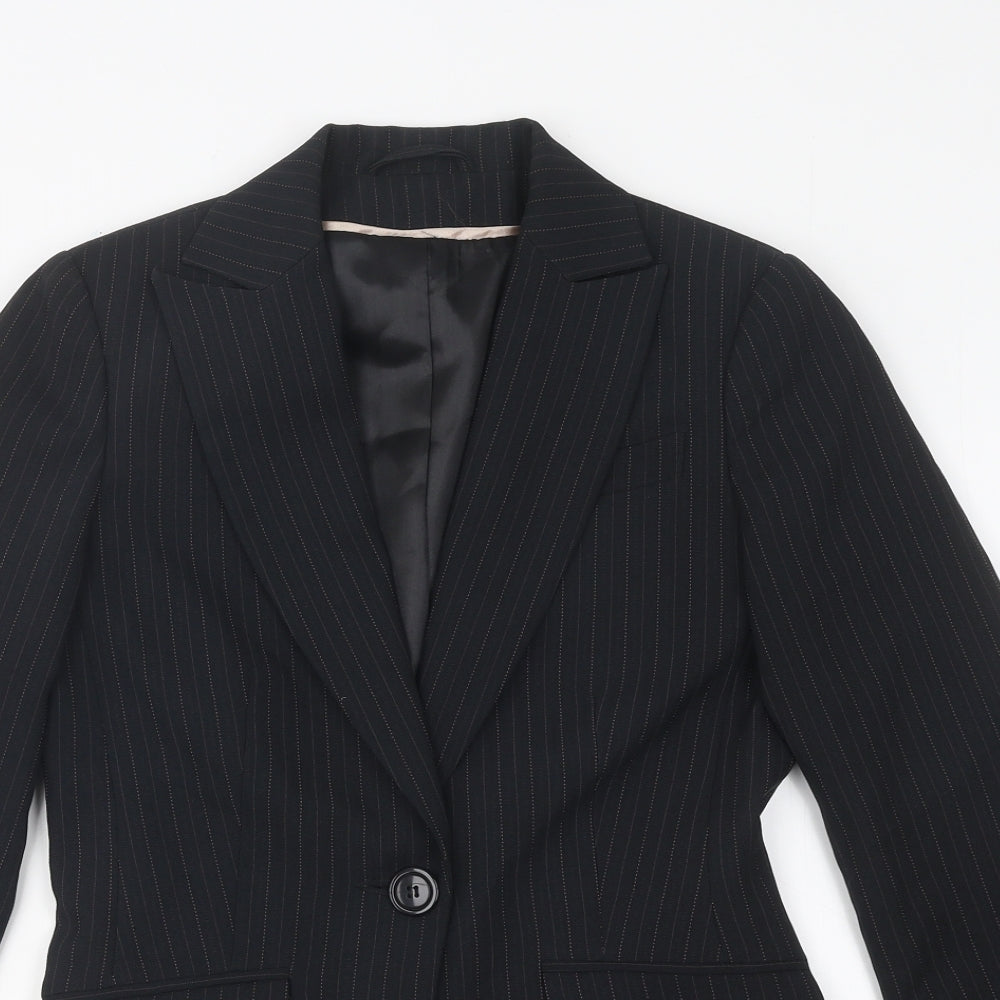 Bay Womens Black Striped Polyester Jacket Blazer Size 8