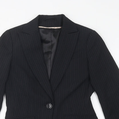 Bay Womens Black Striped Polyester Jacket Blazer Size 8