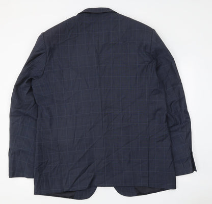 T L Mens Blue Check Polyester Jacket Suit Jacket Size 46