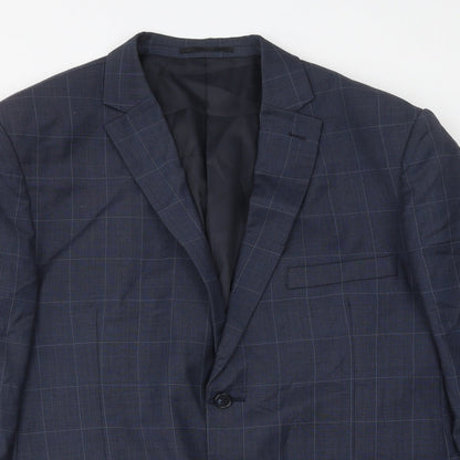 T L Mens Blue Check Polyester Jacket Suit Jacket Size 46