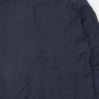 T L Mens Blue Check Polyester Jacket Suit Jacket Size 46