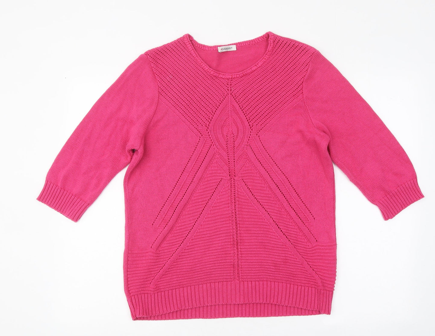 Damart Womens Pink Round Neck Cotton Pullover Jumper Size 14