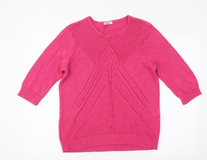 Damart Womens Pink Round Neck Cotton Pullover Jumper Size 14