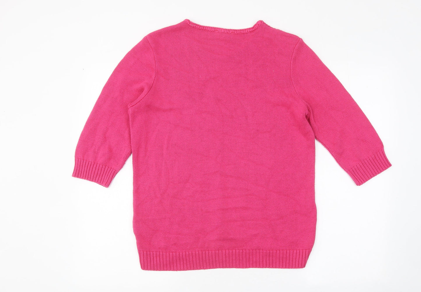 Damart Womens Pink Round Neck Cotton Pullover Jumper Size 14