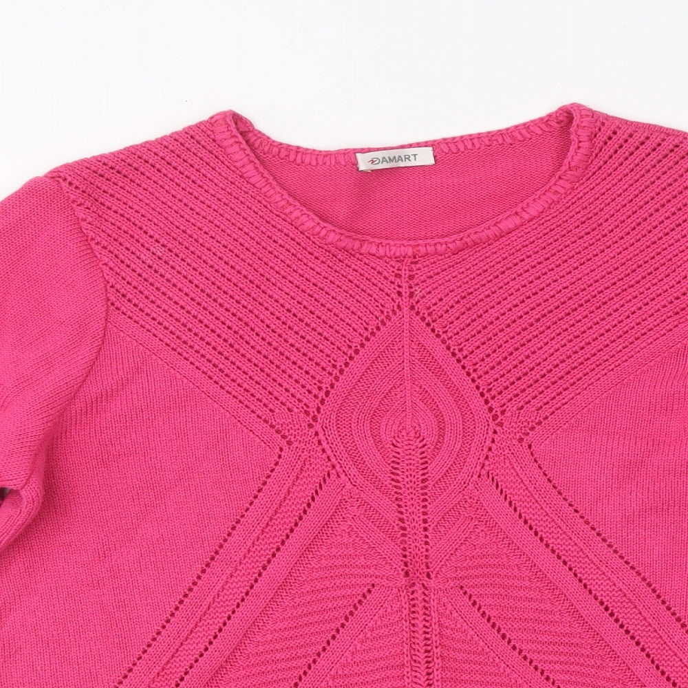 Damart Womens Pink Round Neck Cotton Pullover Jumper Size 14