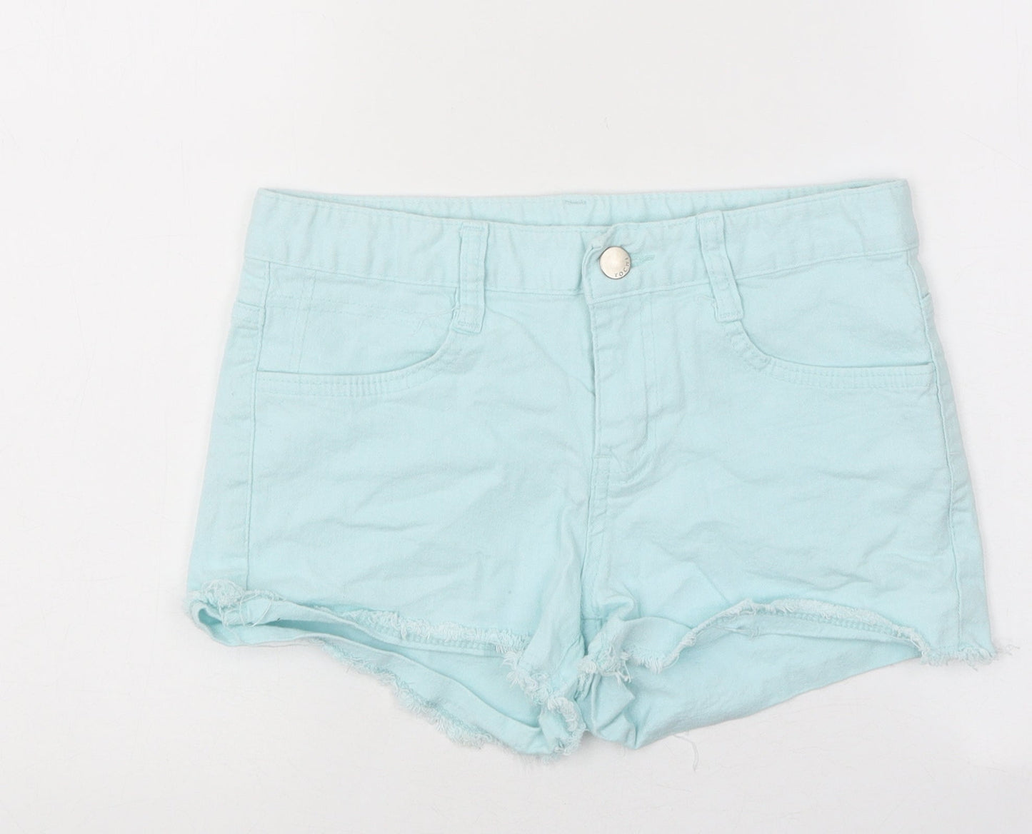 H&M Womens Blue 100% Cotton Hot Pants Shorts Size S L4 in Regular Zip