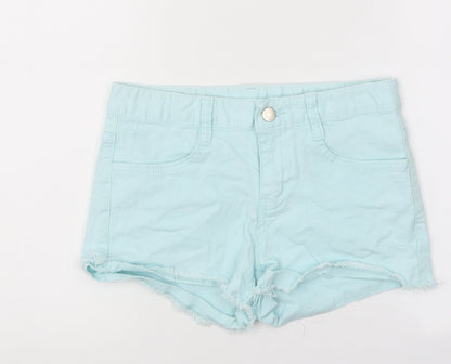 H&M Womens Blue 100% Cotton Hot Pants Shorts Size S L4 in Regular Zip