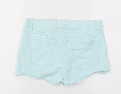 H&M Womens Blue 100% Cotton Hot Pants Shorts Size S L4 in Regular Zip
