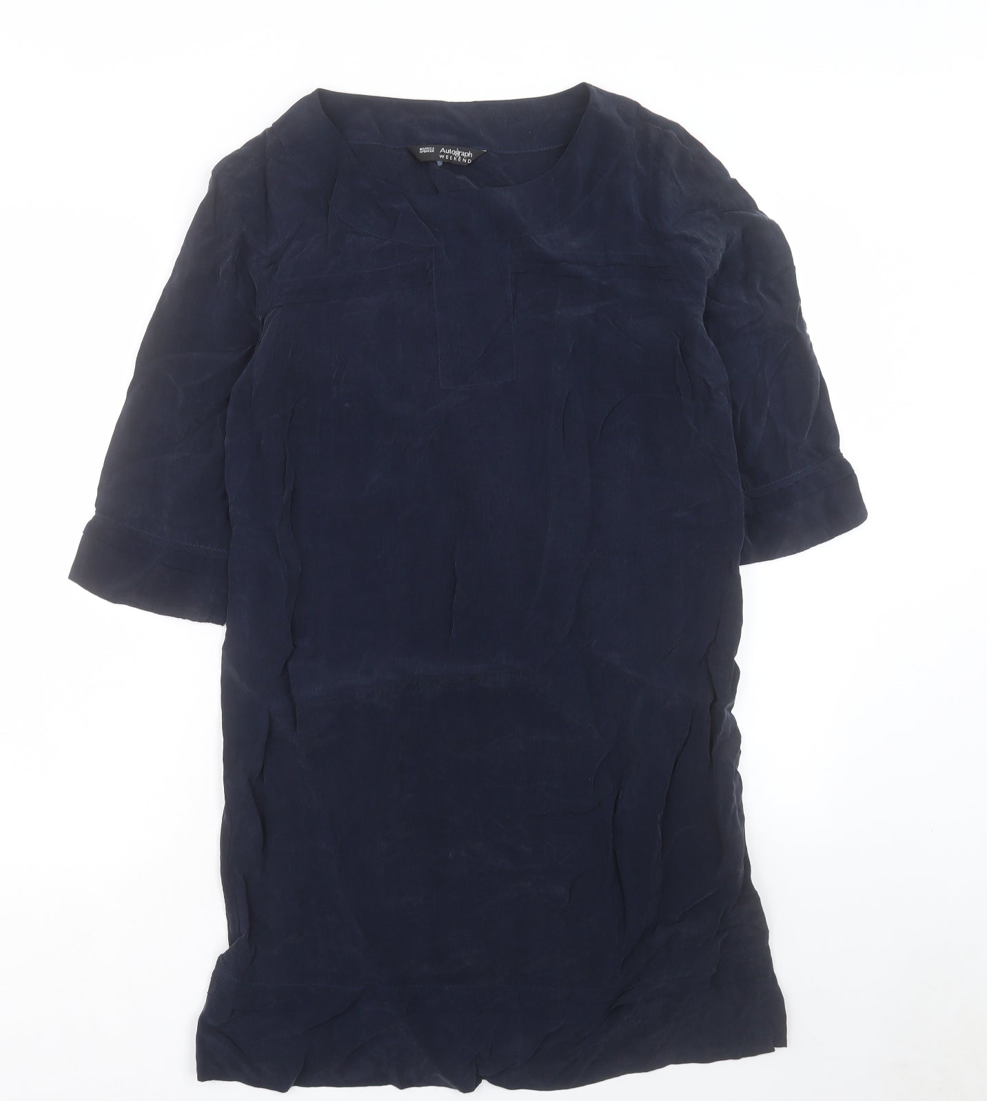 Autograph Womens Blue Cupro Shift Size 12 Round Neck Pullover