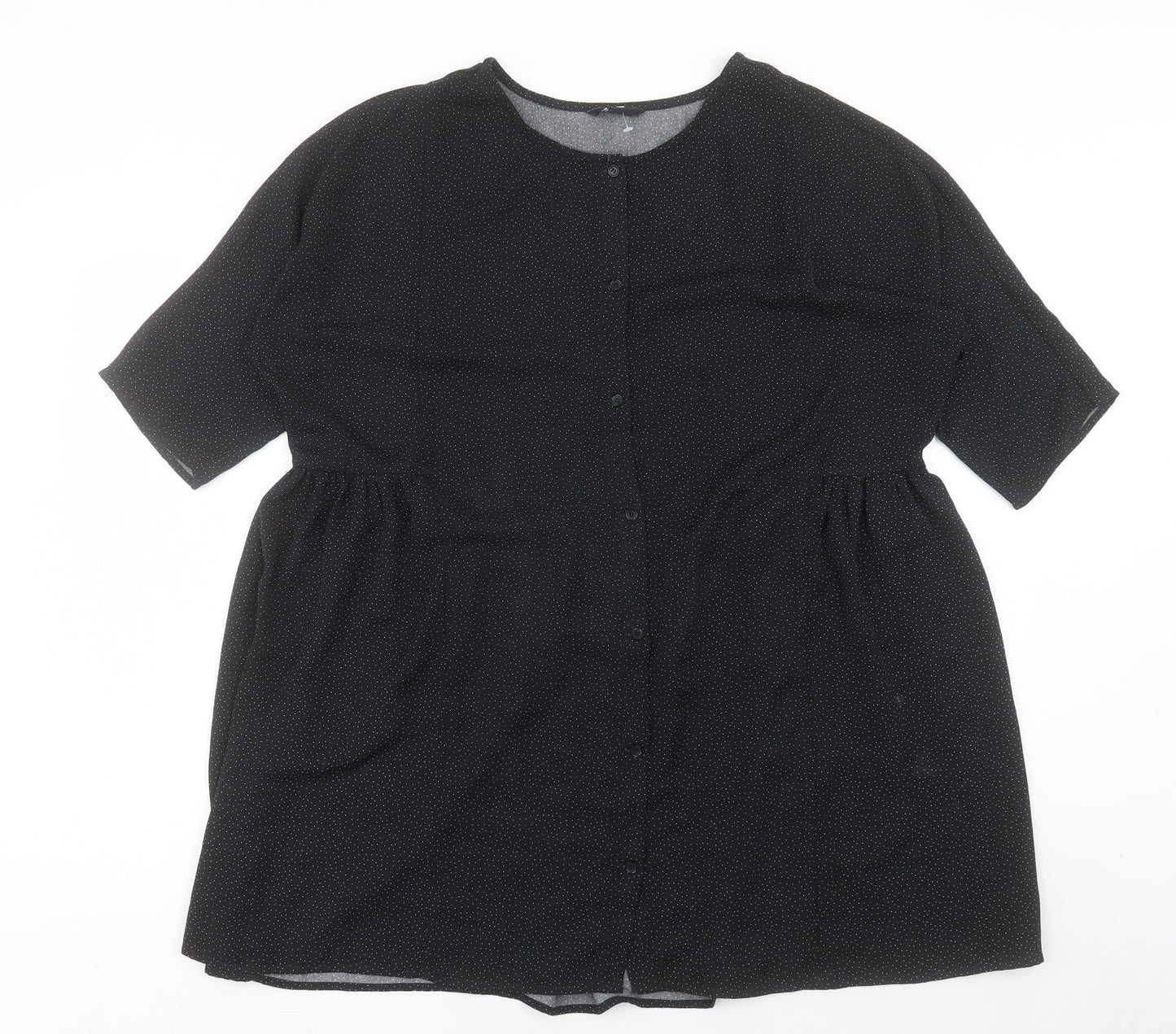 Monkl Womens Black Geometric Polyester A-Line Size S Round Neck Button