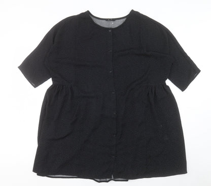 Monkl Womens Black Geometric Polyester A-Line Size S Round Neck Button