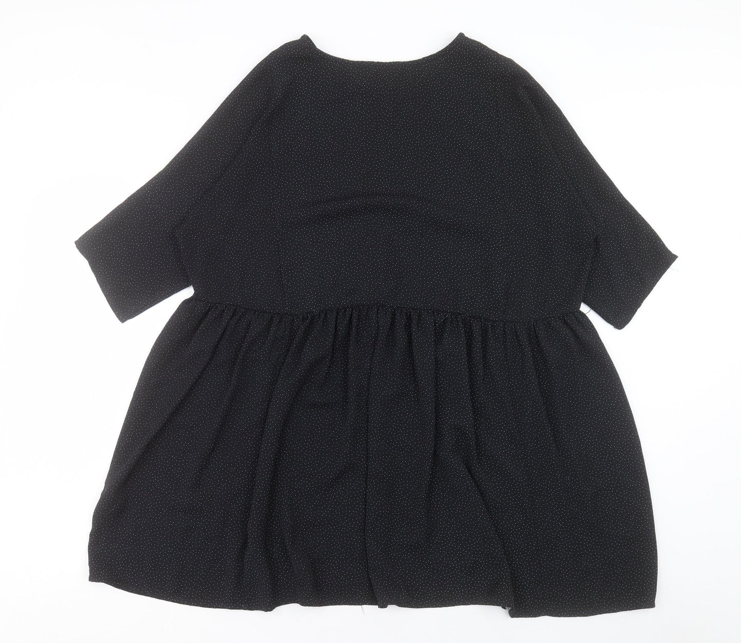 Monkl Womens Black Geometric Polyester A-Line Size S Round Neck Button
