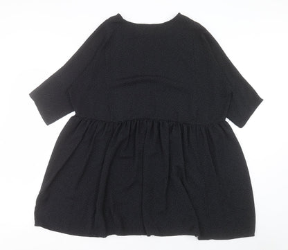Monkl Womens Black Geometric Polyester A-Line Size S Round Neck Button