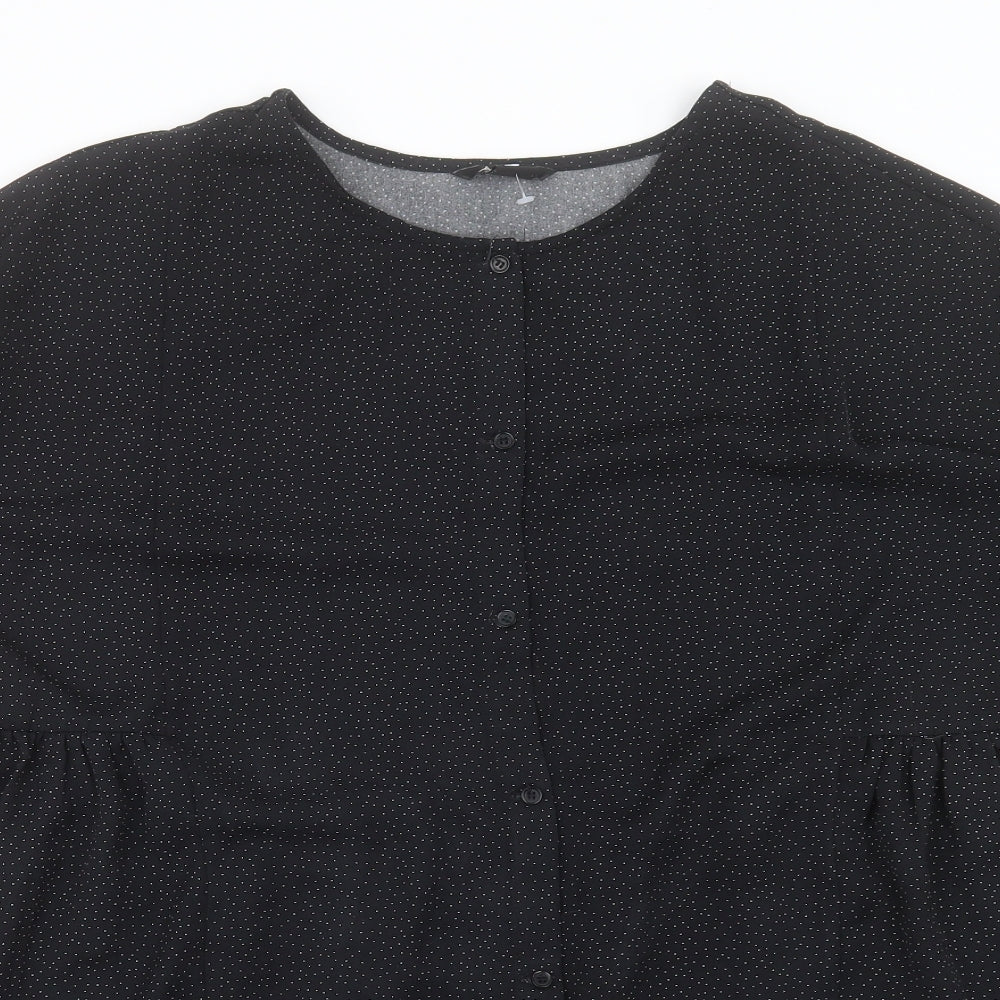 Monkl Womens Black Geometric Polyester A-Line Size S Round Neck Button