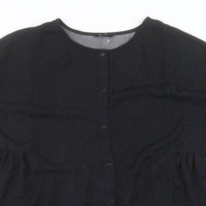 Monkl Womens Black Geometric Polyester A-Line Size S Round Neck Button