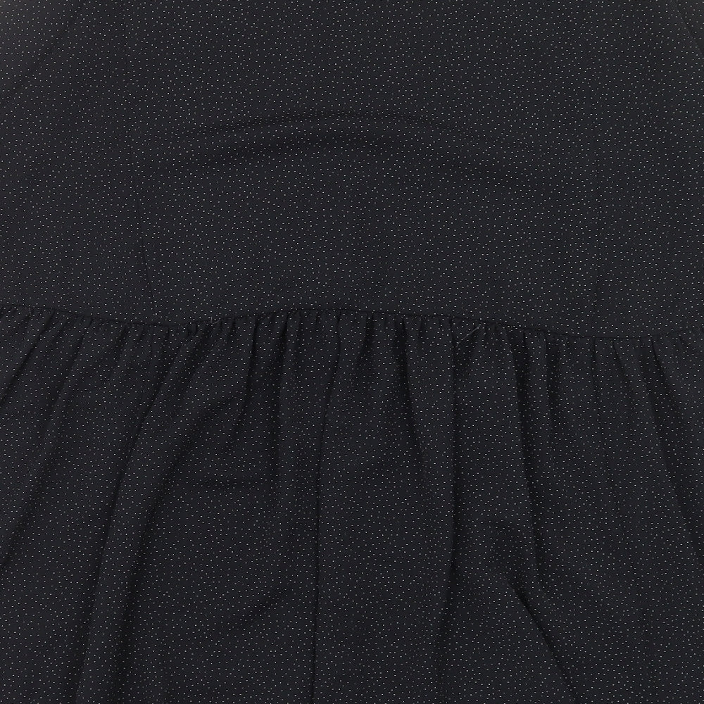 Monkl Womens Black Geometric Polyester A-Line Size S Round Neck Button