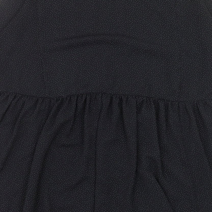 Monkl Womens Black Geometric Polyester A-Line Size S Round Neck Button