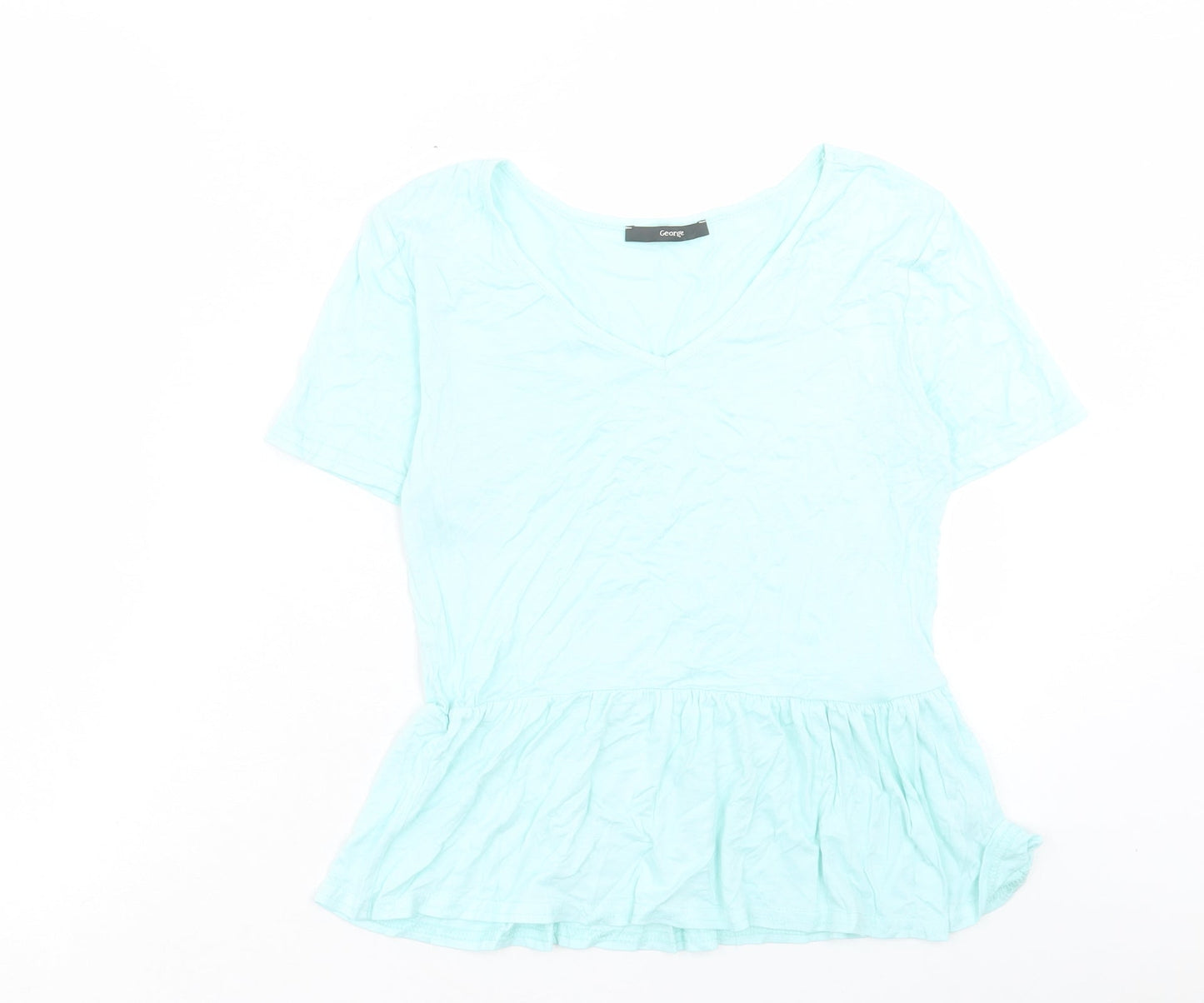 George Womens Blue Viscose Basic Blouse Size 10 V-Neck